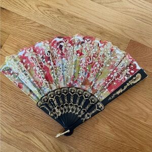 decorative vintage  floral hand folding fan fashion accessory.